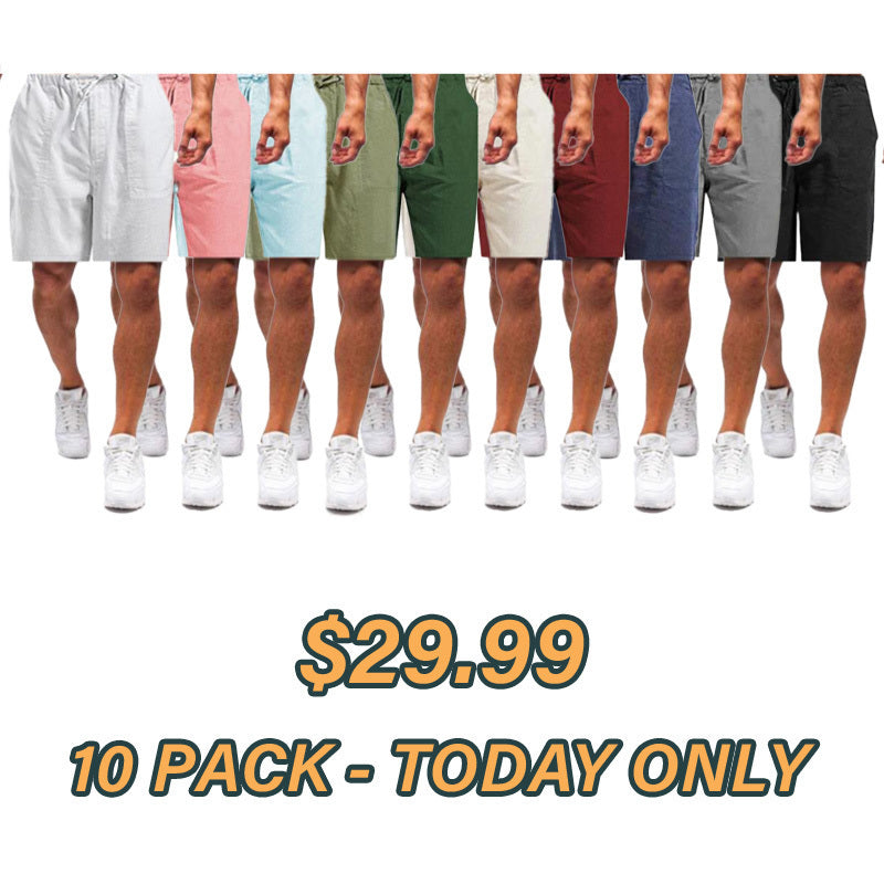 10 Pack Men's Linen Loose Casual Shorts
