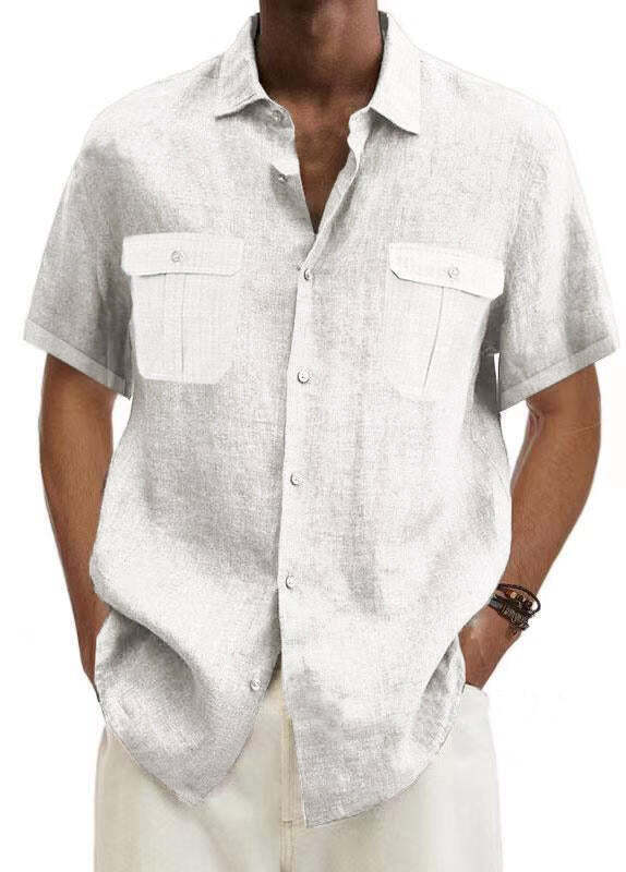 7-Pack Men's Shirts Double Pocket Cotton Linen Short Sleeve Shirts Casual Vacation Shirts💖Buy two packs for free shipping💖