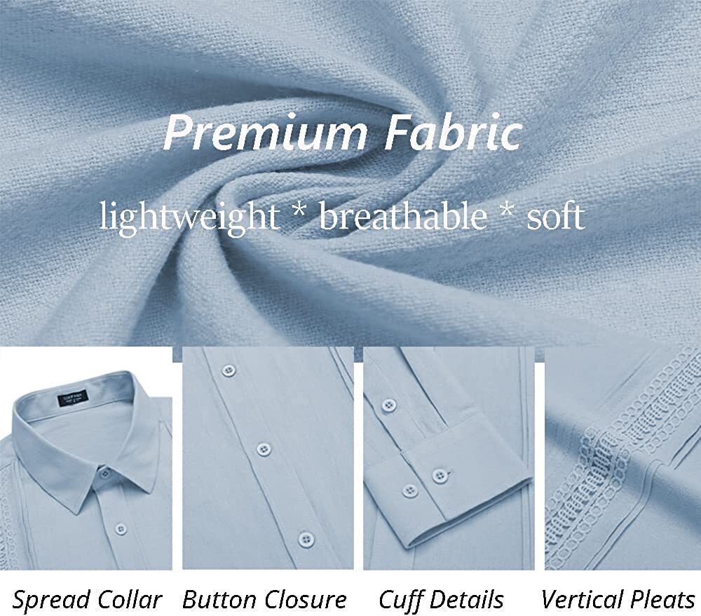 7-Pack Men's Cuban Shirts Long Sleeve Casual Button Down Shirt Cotton Beach Tops💖Buy two packs for free shipping💖