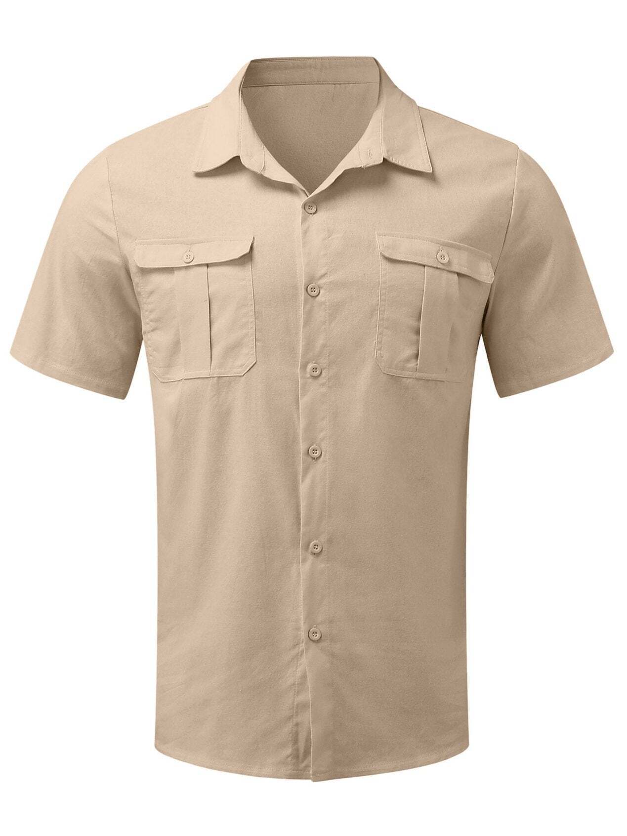 7-Pack Men's Shirts Double Pocket Cotton Linen Short Sleeve Shirts Casual Vacation Shirts💖Buy two packs for free shipping💖