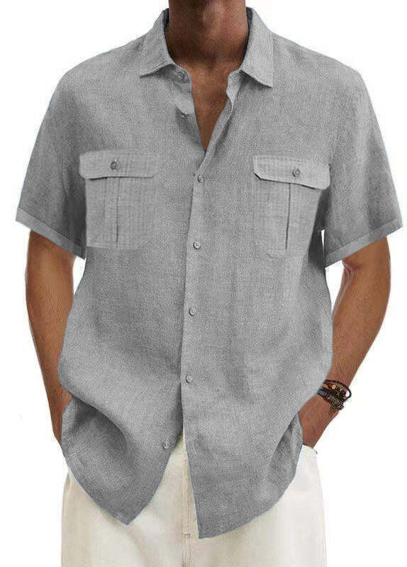7-Pack Men's Shirts Double Pocket Cotton Linen Short Sleeve Shirts Casual Vacation Shirts💖Buy two packs for free shipping💖