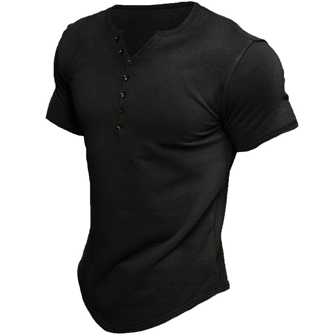6 PACK Men's Henley Short Sleeve Men's Solid Color T-Shirt Tops