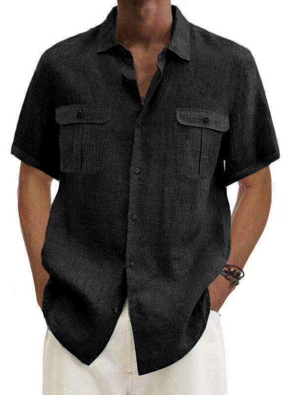 7-Pack Men's Shirts Double Pocket Cotton Linen Short Sleeve Shirts Casual Vacation Shirts💖Buy two packs for free shipping💖