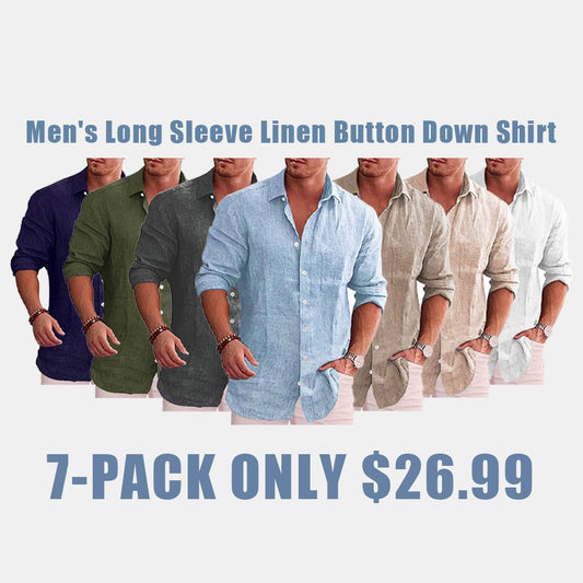 Men's Casual Linen Button Down Shirt Long Sleeve