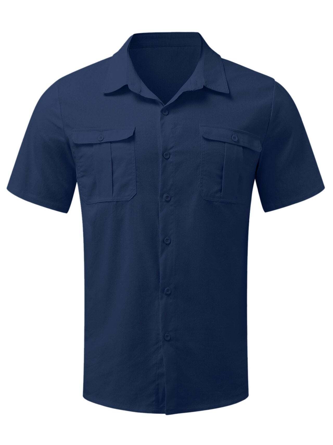 7-Pack Men's Shirts Double Pocket Cotton Linen Short Sleeve Shirts Casual Vacation Shirts💖Buy two packs for free shipping💖