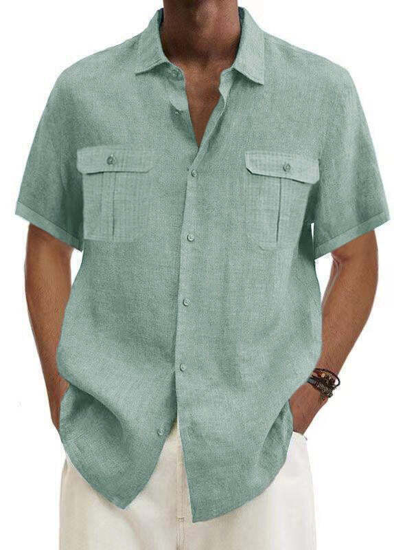 7-Pack Men's Shirts Double Pocket Cotton Linen Short Sleeve Shirts Casual Vacation Shirts💖Buy two packs for free shipping💖
