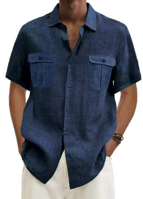 7-Pack Men's Shirts Double Pocket Cotton Linen Short Sleeve Shirts Casual Vacation Shirts💖Buy two packs for free shipping💖