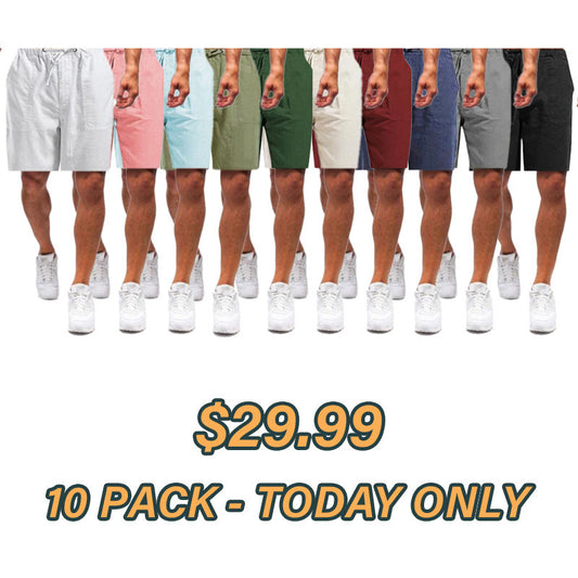 10 Pack Men's Linen Loose Casual Shorts