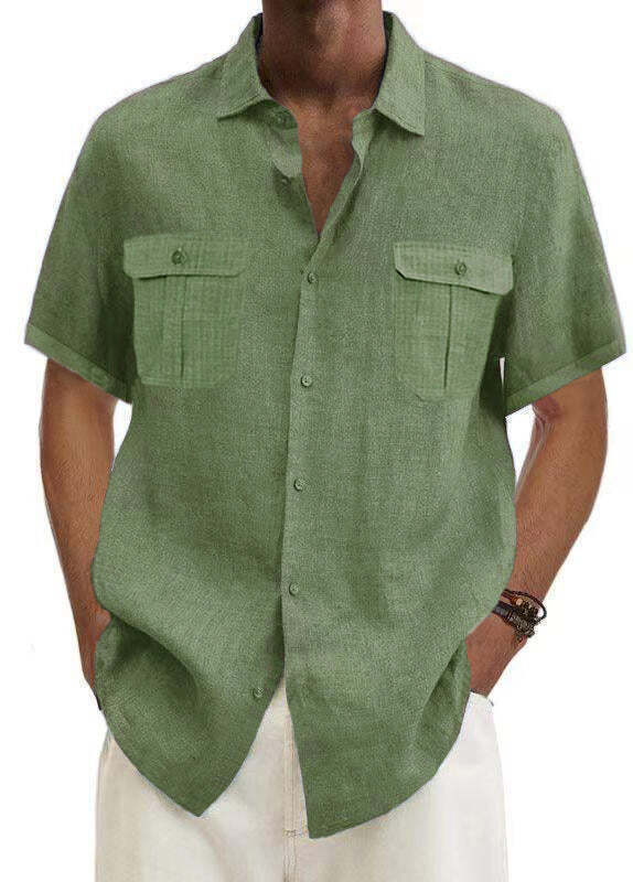 7-Pack Men's Shirts Double Pocket Cotton Linen Short Sleeve Shirts Casual Vacation Shirts💖Buy two packs for free shipping💖