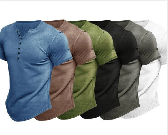 6 PACK Men's Henley Short Sleeve Men's Solid Color T-Shirt Tops