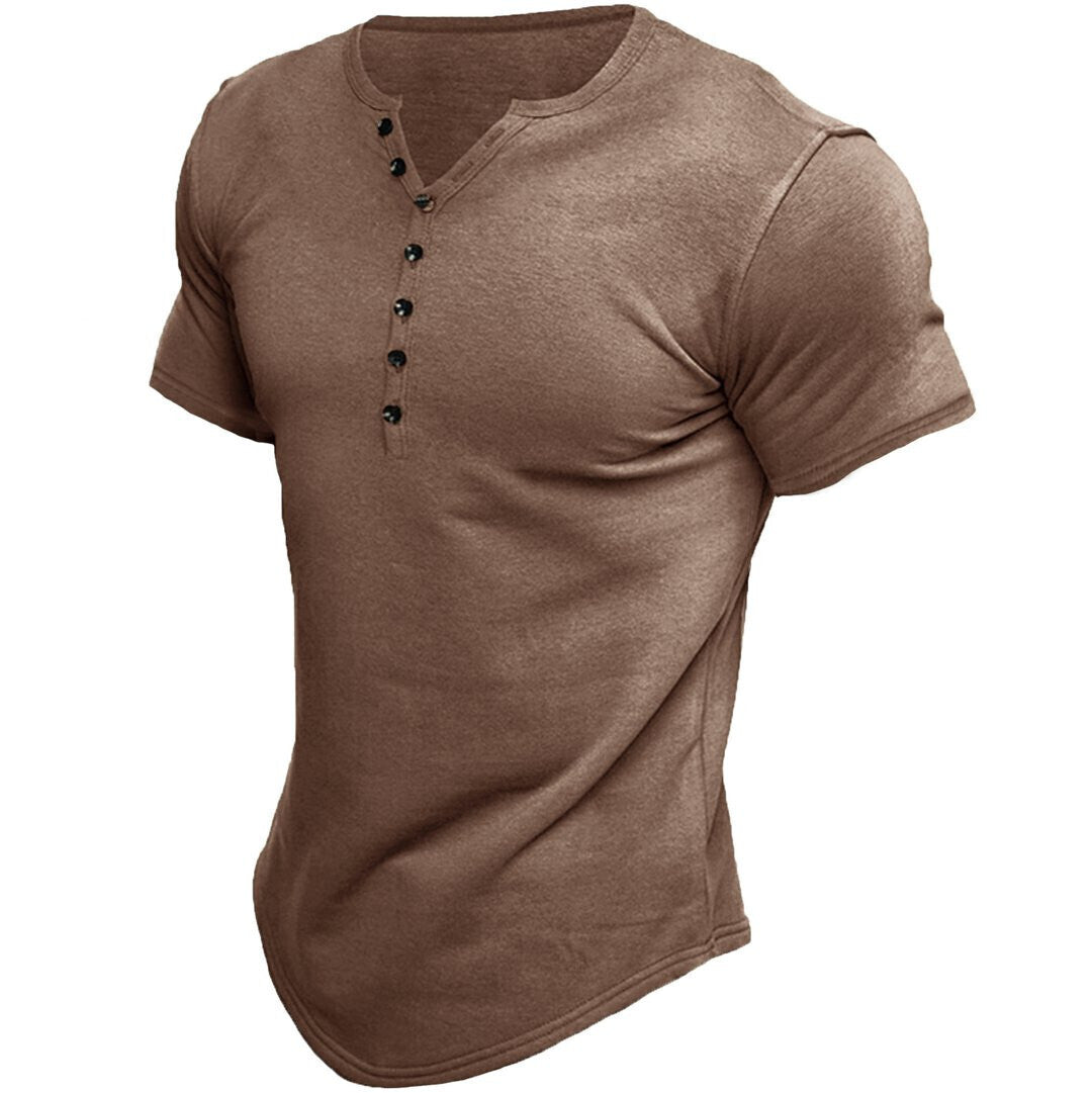 6 PACK Men's Henley Short Sleeve Men's Solid Color T-Shirt Tops