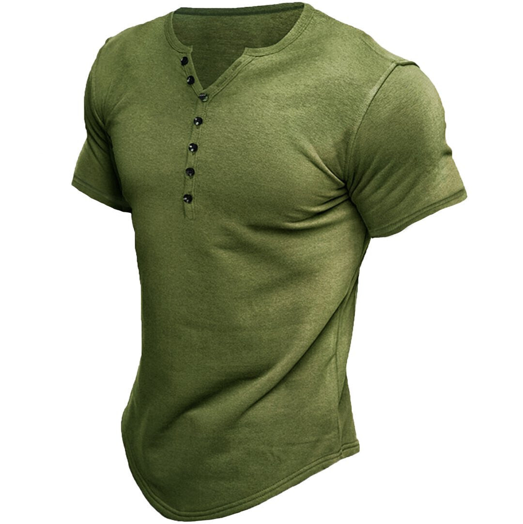 6 PACK Men's Henley Short Sleeve Men's Solid Color T-Shirt Tops