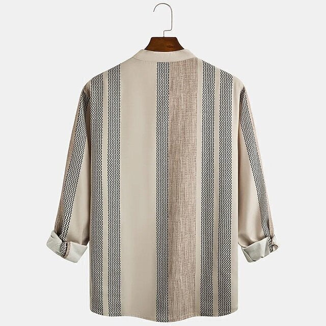 Men's Linen Shirt Henley Shirt Casual Shirt Navy Blue Green Light Grey Striped Long Sleeve Spring & Summer Henley Hawaiian Holiday Clothing Apparel Print💖Buy two packs for free shipping💖