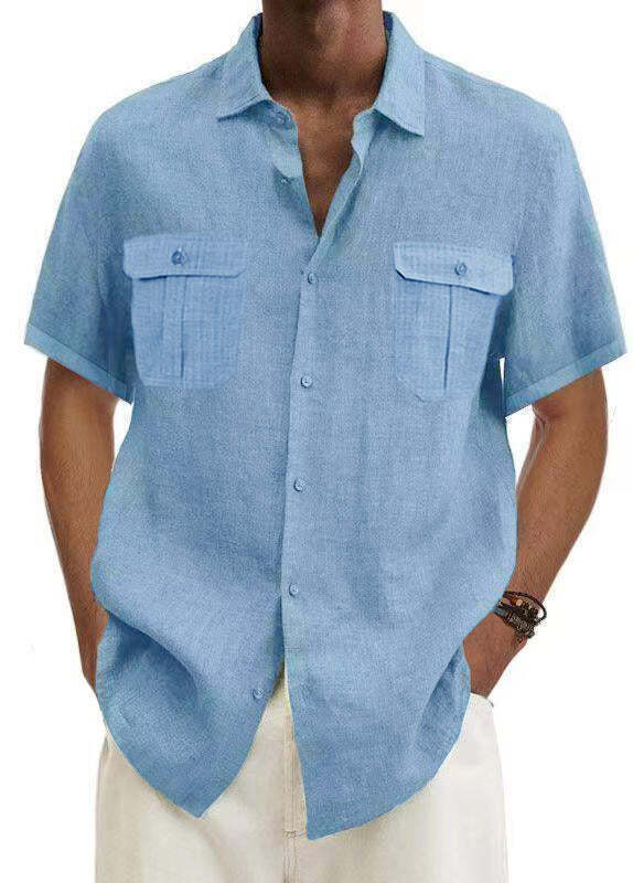7-Pack Men's Shirts Double Pocket Cotton Linen Short Sleeve Shirts Casual Vacation Shirts💖Buy two packs for free shipping💖