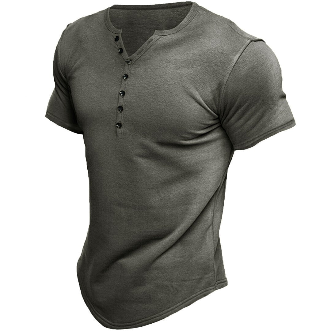 6 PACK Men's Henley Short Sleeve Men's Solid Color T-Shirt Tops