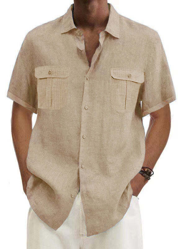 7-Pack Men's Shirts Double Pocket Cotton Linen Short Sleeve Shirts Casual Vacation Shirts💖Buy two packs for free shipping💖