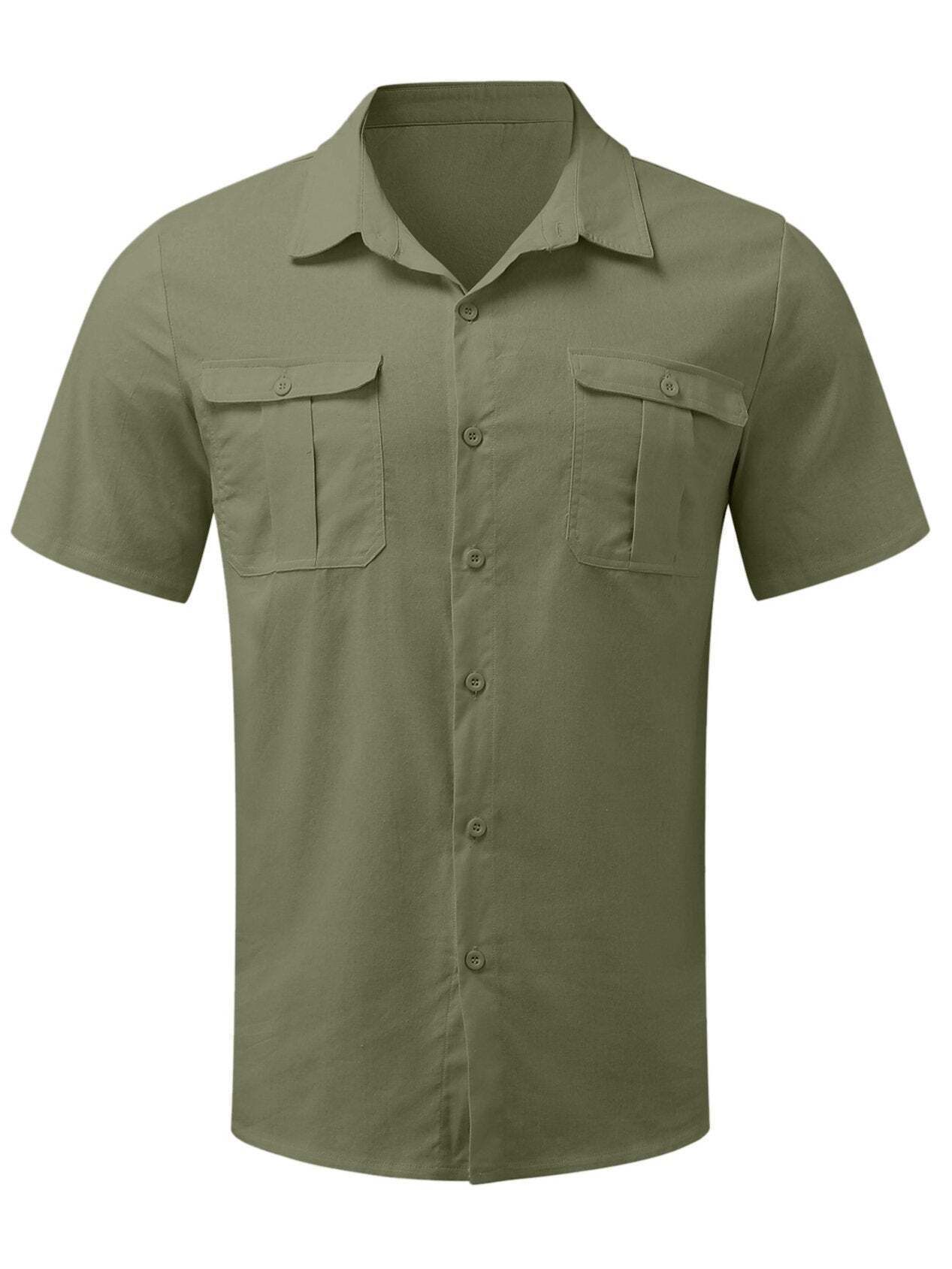 7-Pack Men's Shirts Double Pocket Cotton Linen Short Sleeve Shirts Casual Vacation Shirts💖Buy two packs for free shipping💖