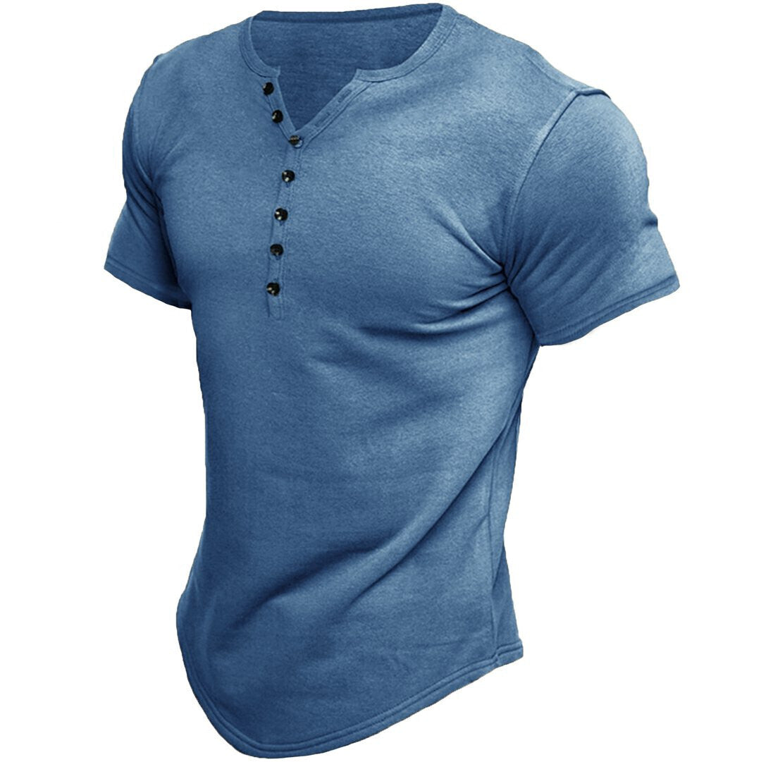 6 PACK Men's Henley Short Sleeve Men's Solid Color T-Shirt Tops
